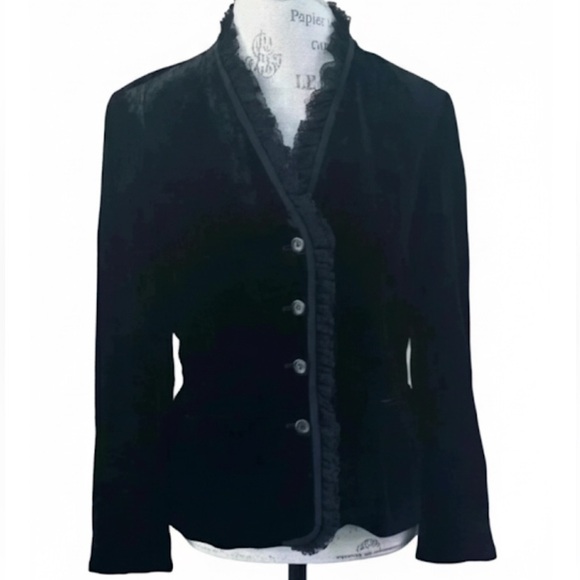 Dkny Jackets & Blazers - DKNY Black Velvet Jacket With Silk Lace Trim Women’s Size 12 EUC!